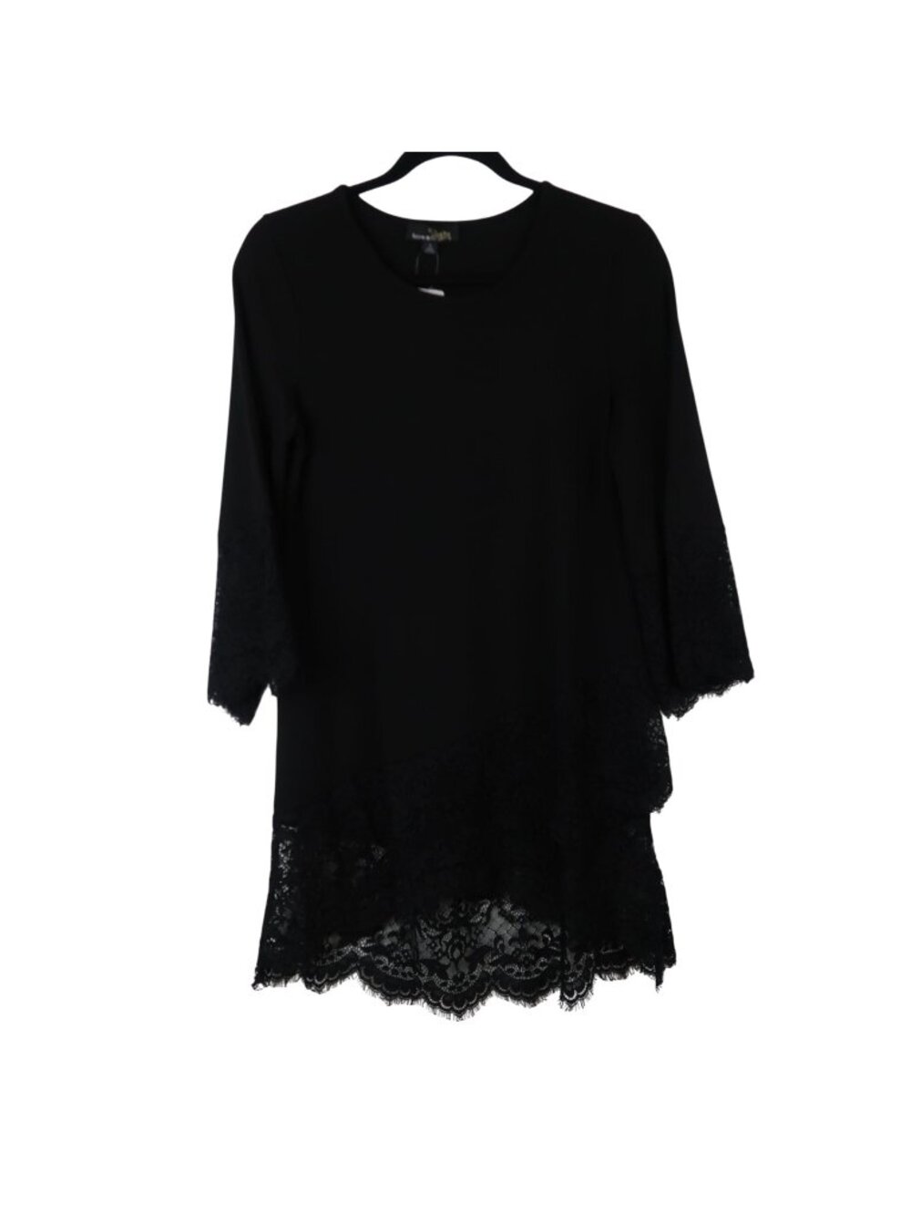 ✨3/$30 Suzanne Betro Black Lace Trim Crossover Tunic Small MSRP $66